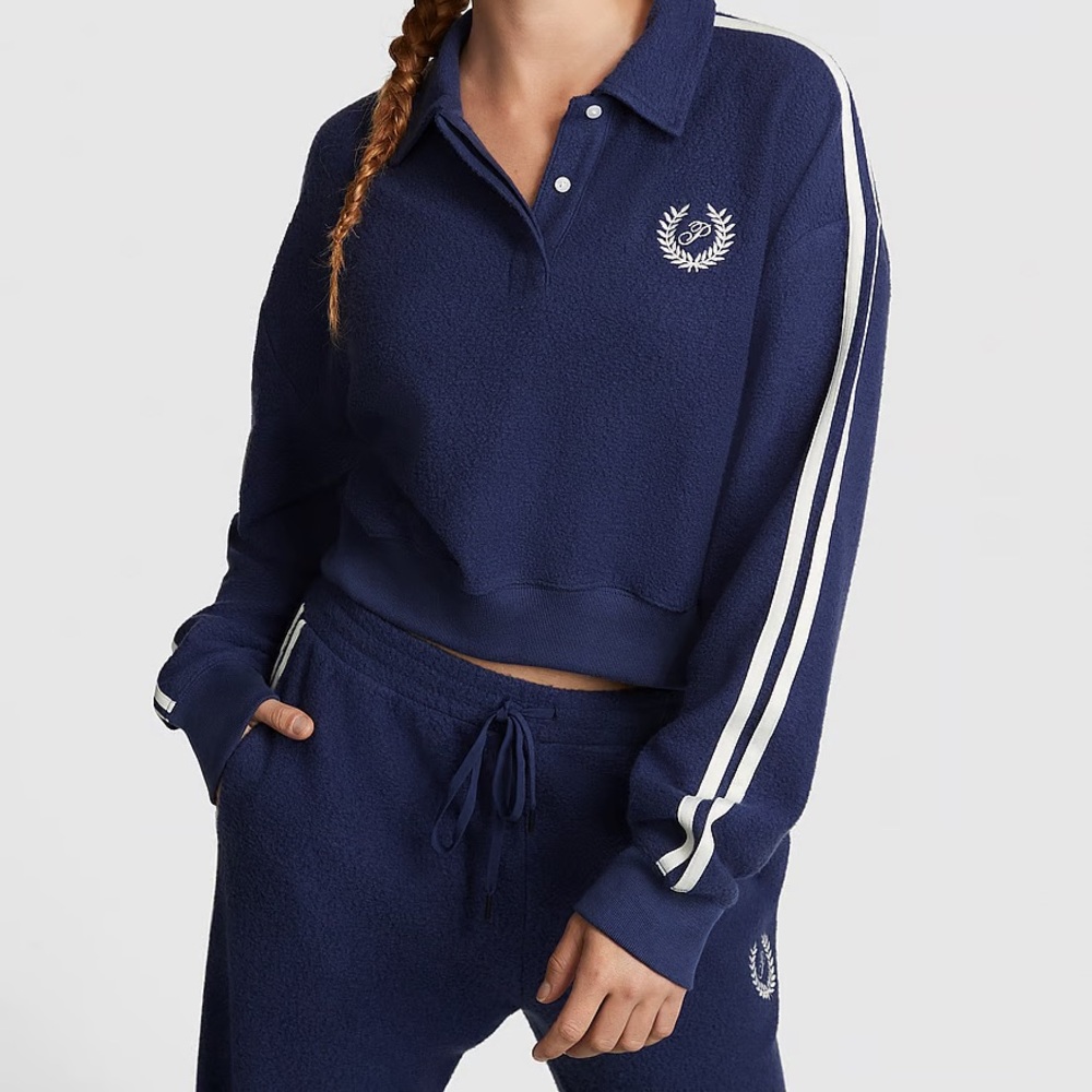 Pink cropped polo sweatshirt